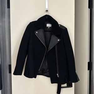 Sandro leather sheep shearling wool motorcycle jacket size 38 FR / small